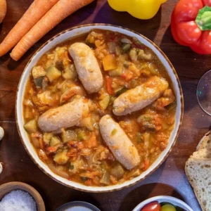 Saucisses de Toulouse rissolées aux légumes d'été